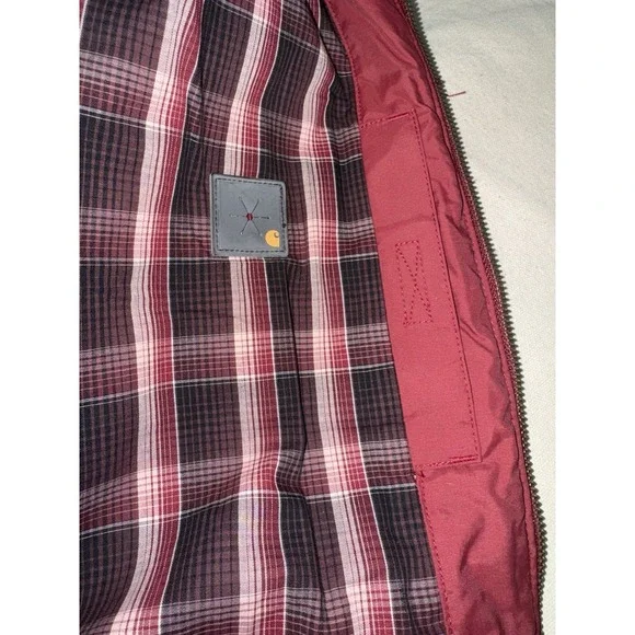 Carhartt Women's Large L Quilted Vest Corduroy Plaid Lined Maroon Burgundy Zip - Picture 8 of 10